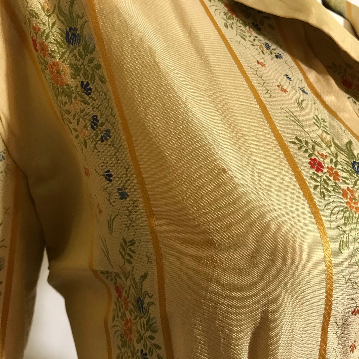 Golden Victorian Inspired Silk Floral and Stripe Shirt Waist Dress circa 1950s Holly Hoelscher