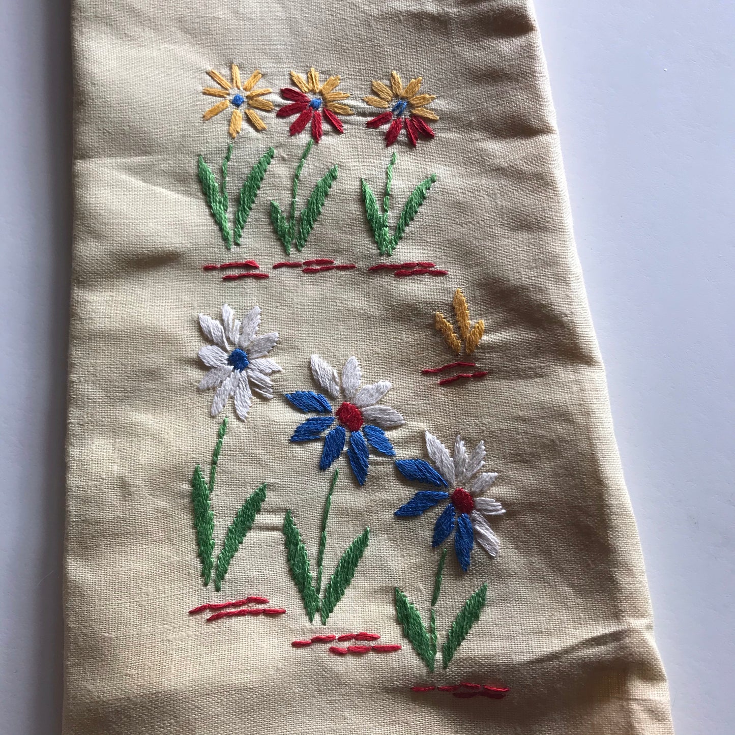 Buttercup Yellow Flower Embroidered Handkerchief circa 1940s