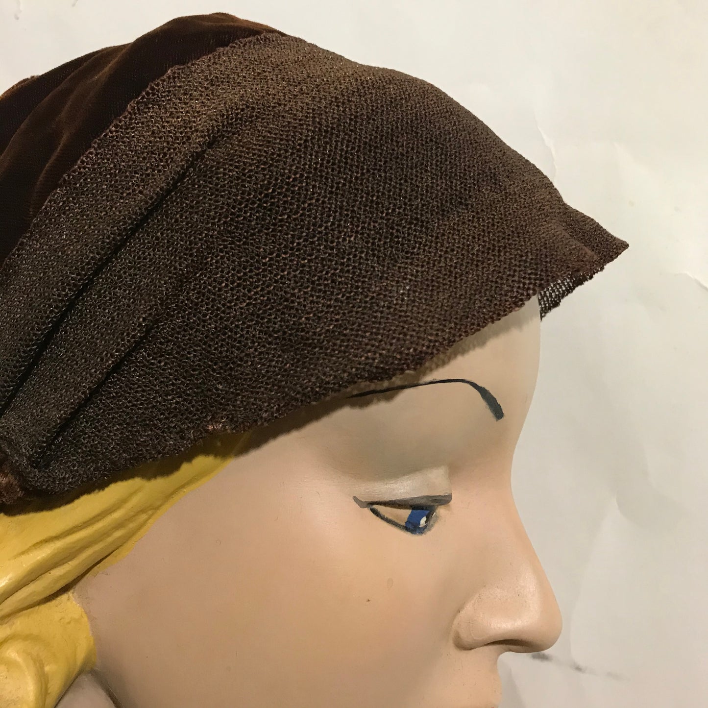 Bronze and Copper Velvet Cloche Hat with Feathers circa 1920s
