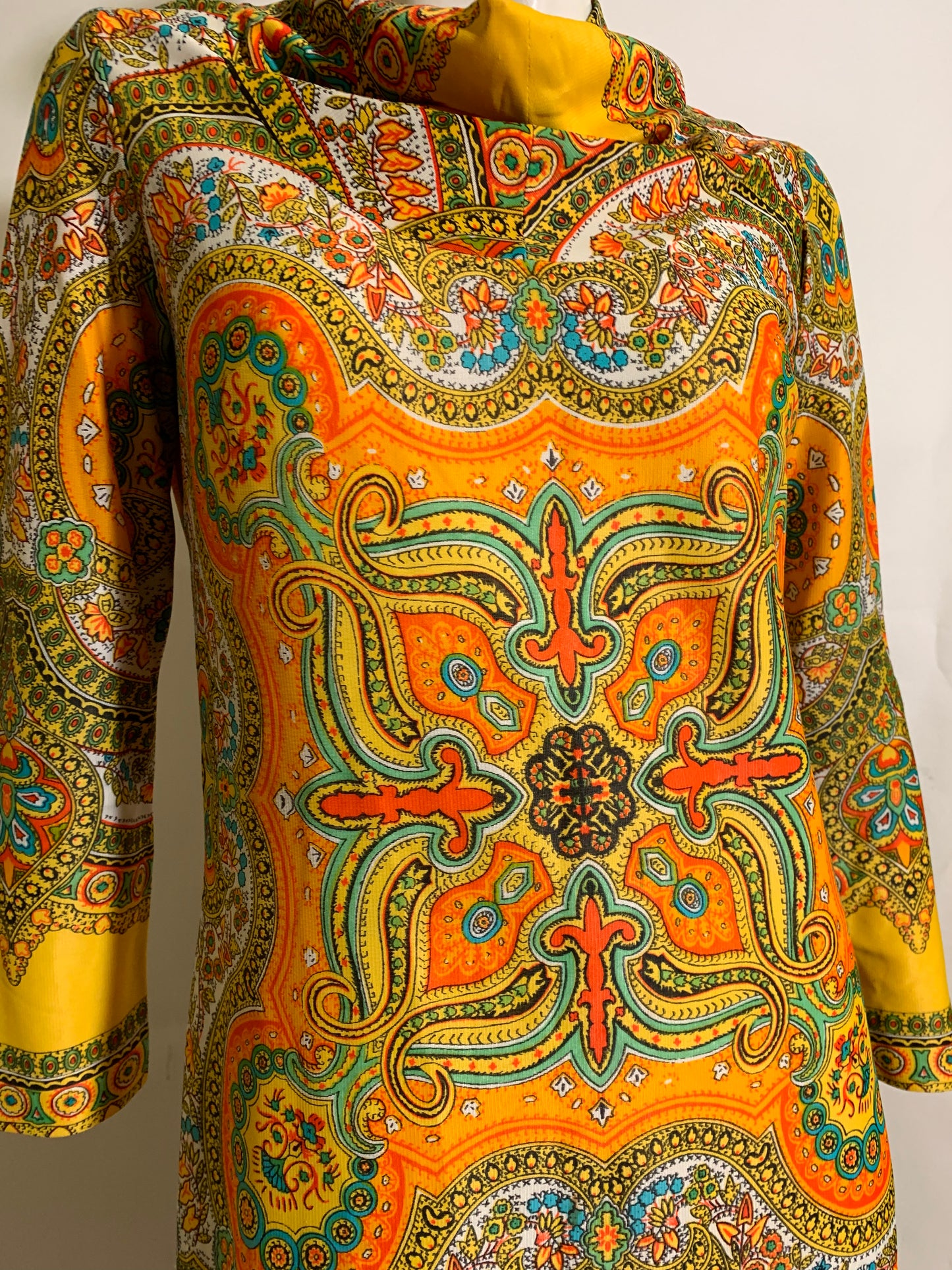 Persian Print Jersey Nylon Mini Dress circa 1970s