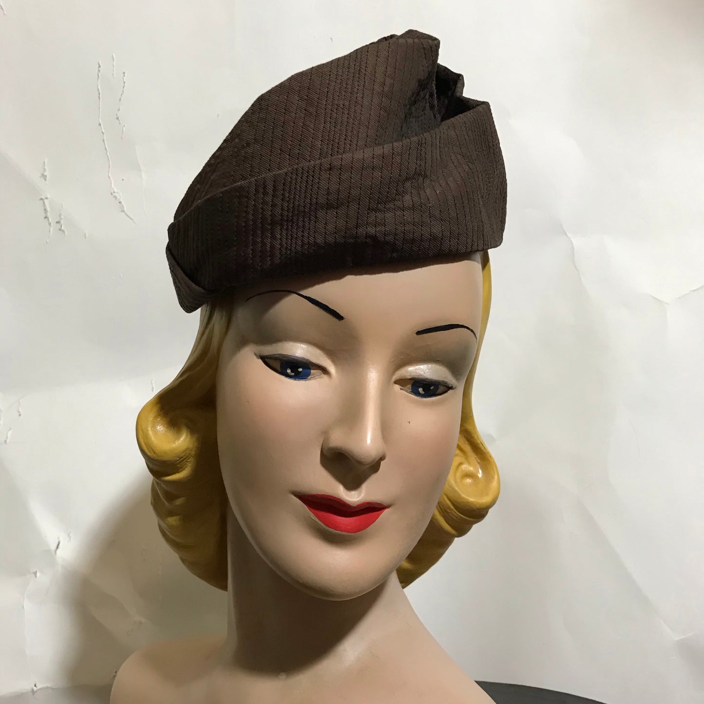 Cocoa Silk Topstiched Origami Folded Hat circa 1960s