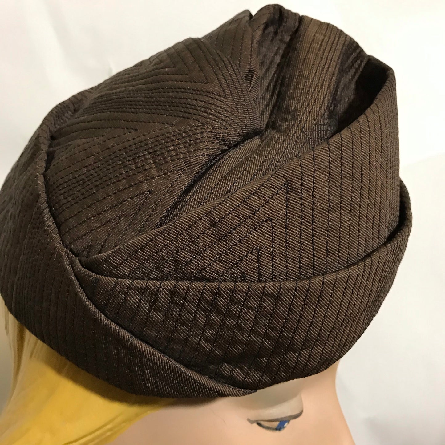 Cocoa Silk Topstiched Origami Folded Hat circa 1960s