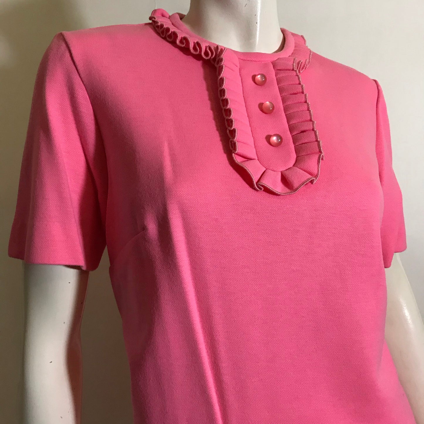 Cotton Candy Pink Poly Knit 2 Pc Dress Set circa 1960s