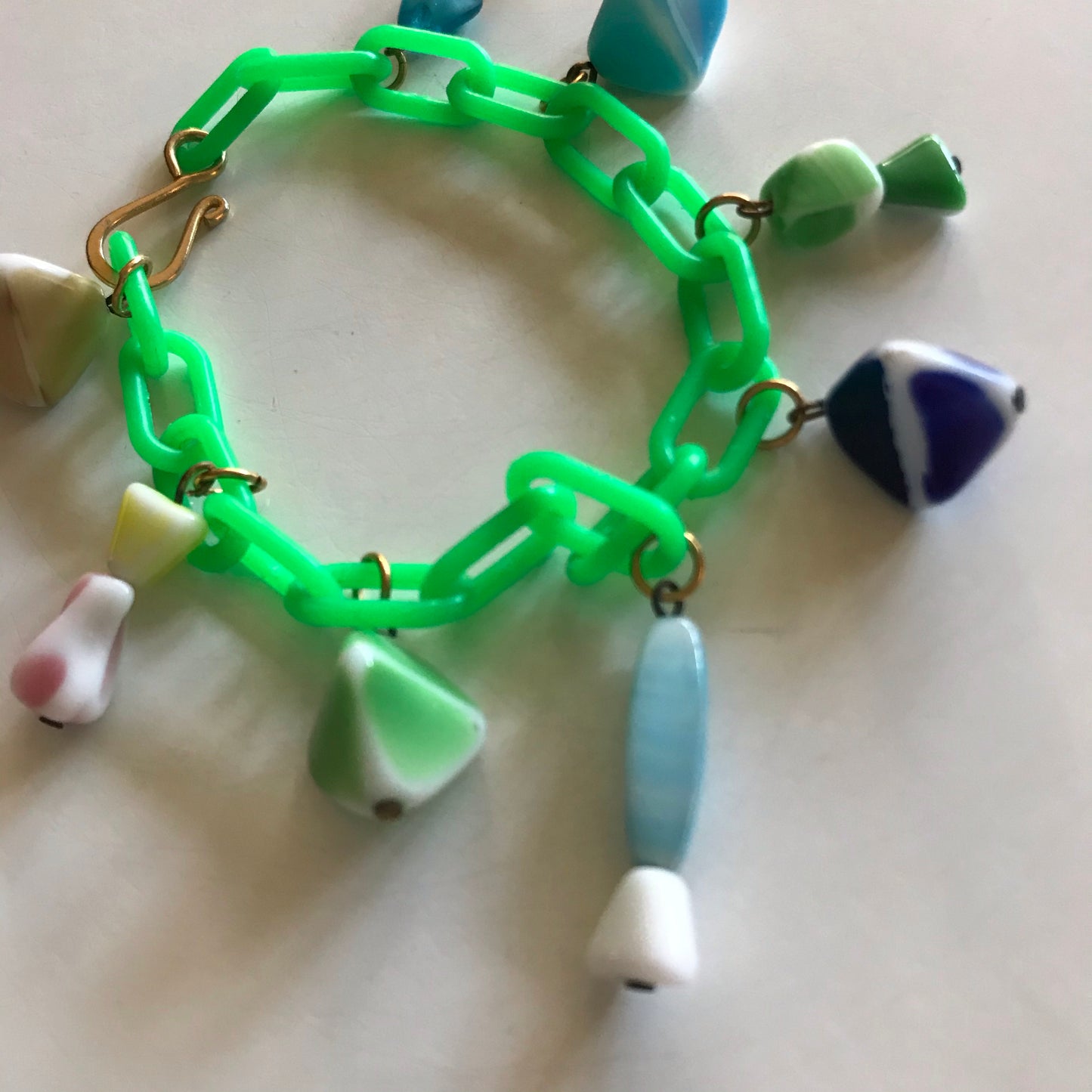Neon Green Plastic Chain Charm Bracelet circa 1980s
