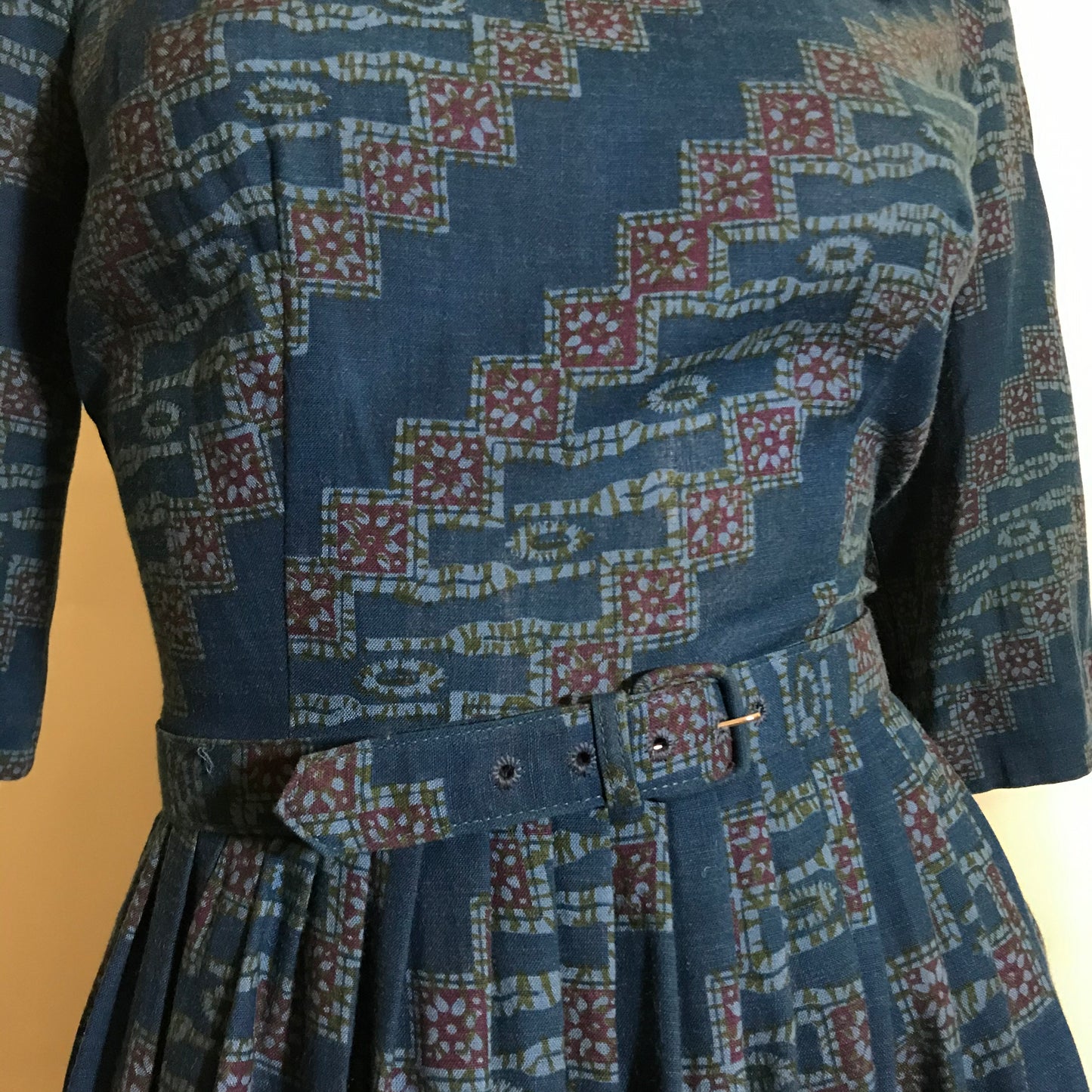 Black and Blue Rhinestone Trimmed Dress  circa 1950s