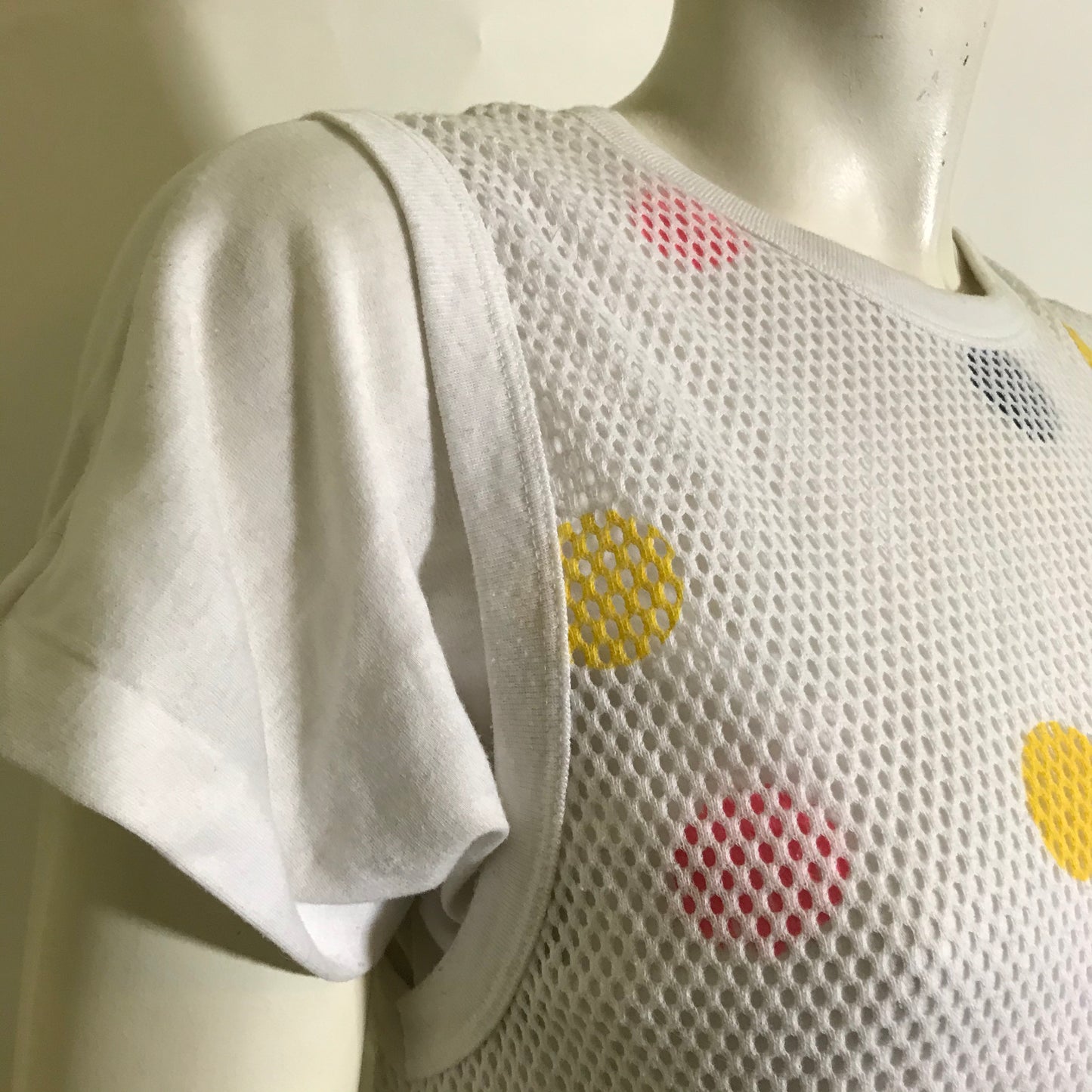 Polka Dot Knit Tee Shirt with White Mesh Overlay circa 1980s