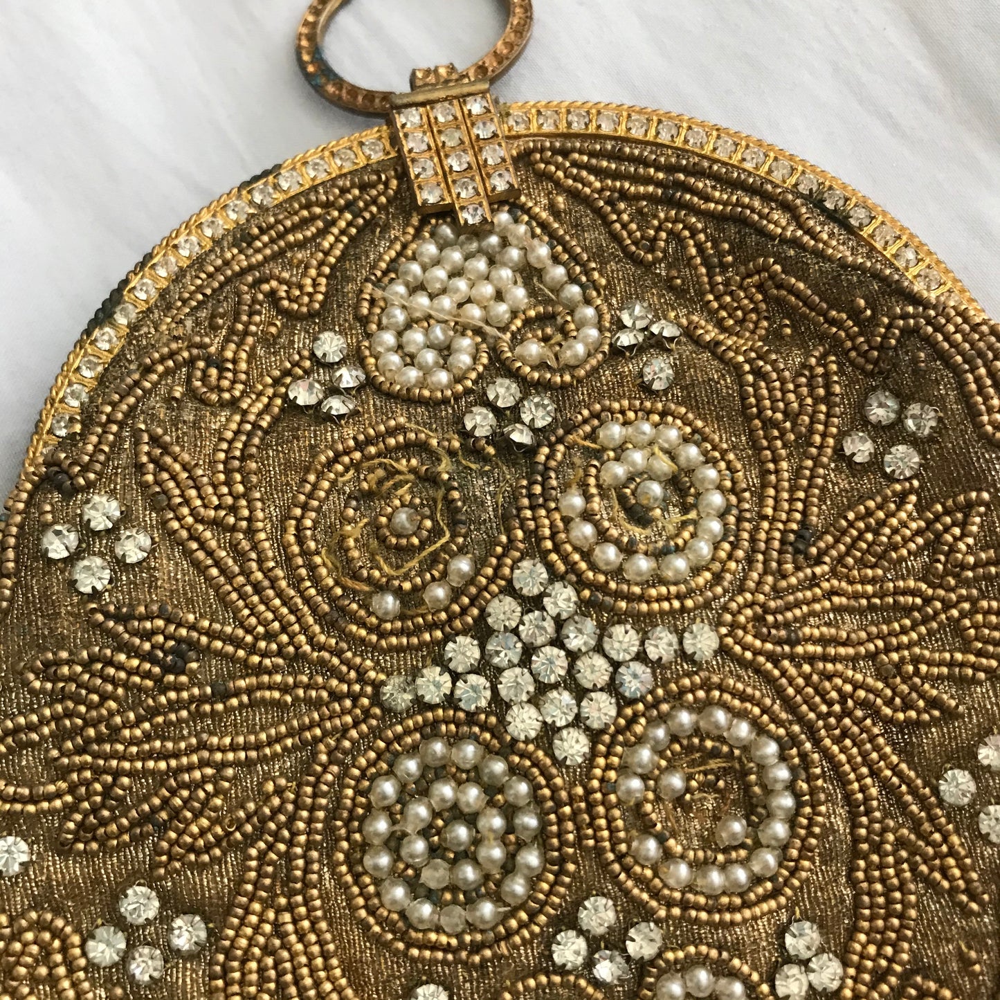 Golden Metallic Thread Embroidered and Beaded Evening Tango Bag circa 1920s