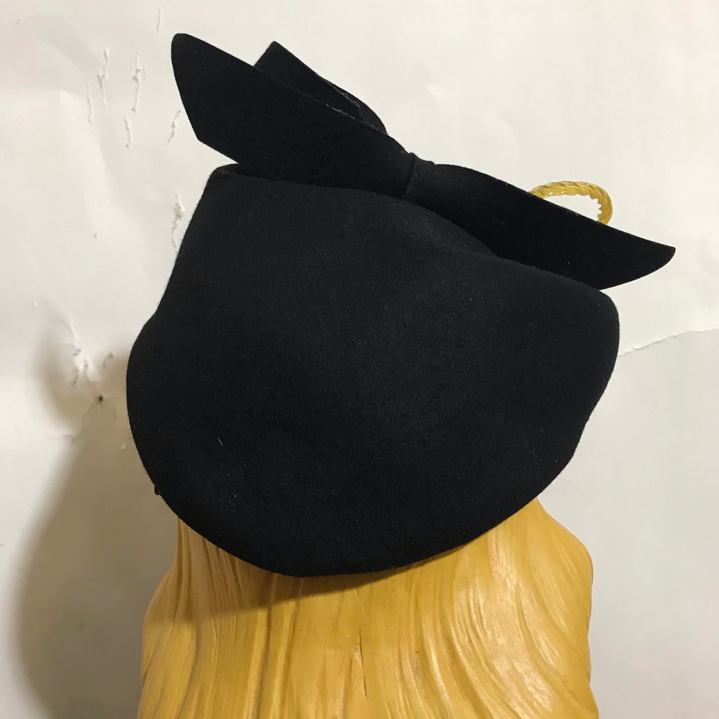 Black Folded Felted Wool Cocktail Hat with Spun Lucite Accent circa 1940s