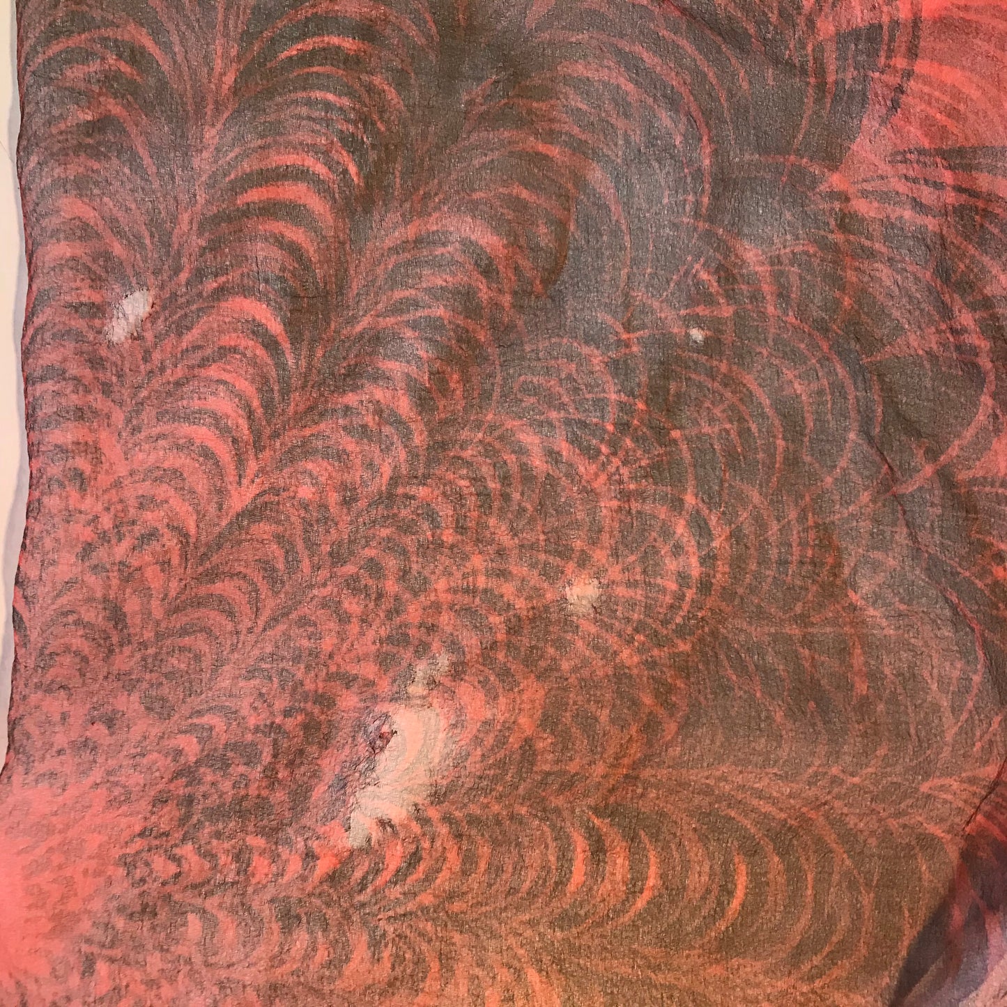 Red and Black Swirled Print Chiffon Scarf circa 1960s