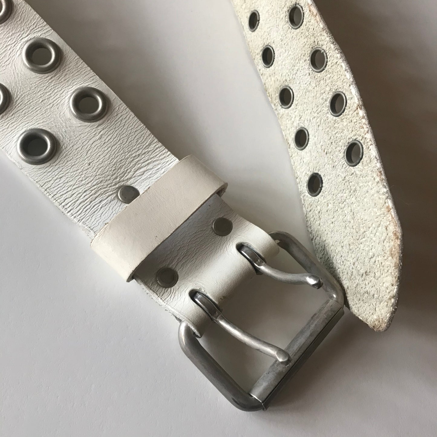 White Leather Grommet Studded Belt circa 1970s
