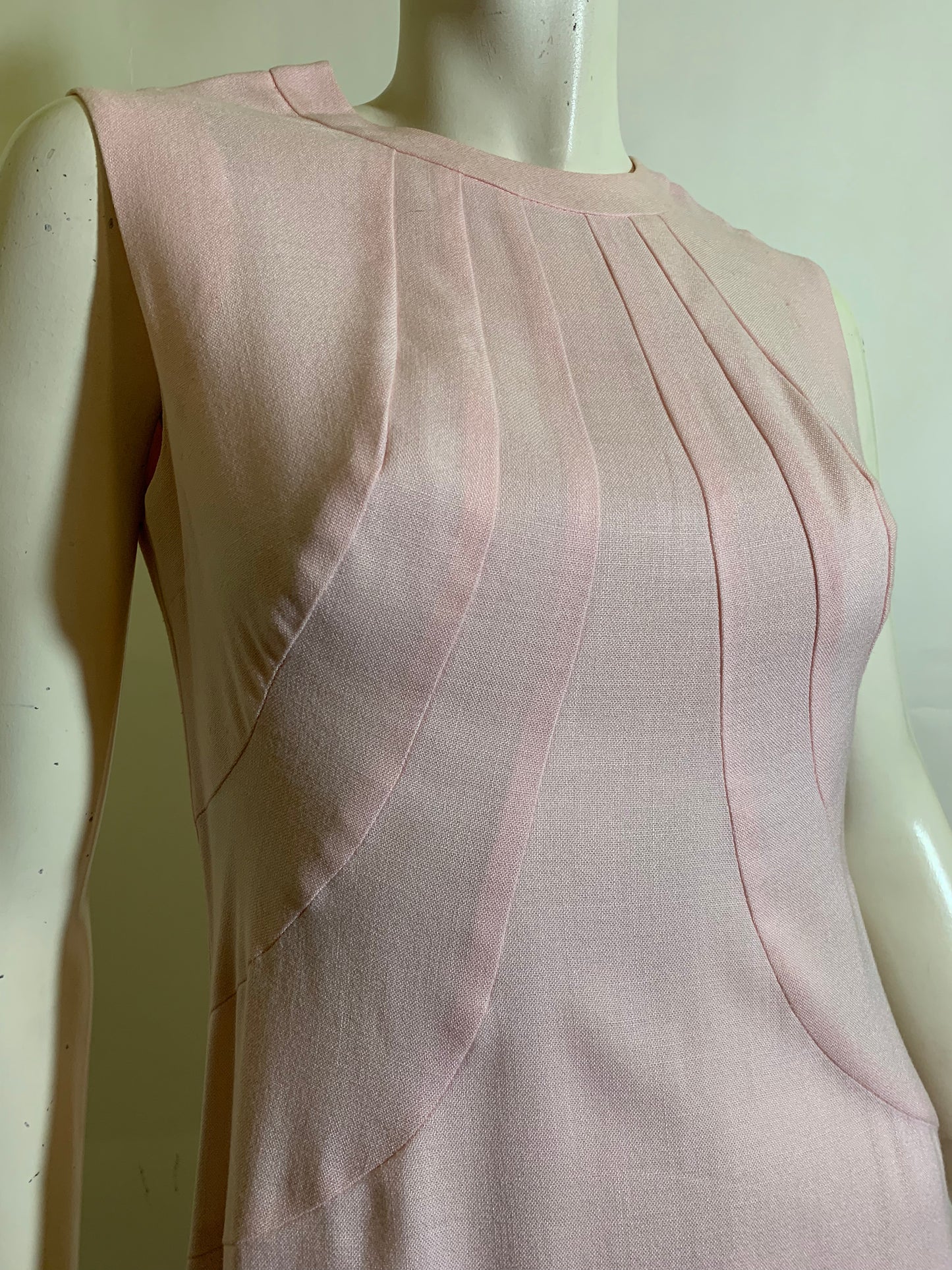 Shell Pink Seamed Sleeveless Sheath Dress circa 1960s