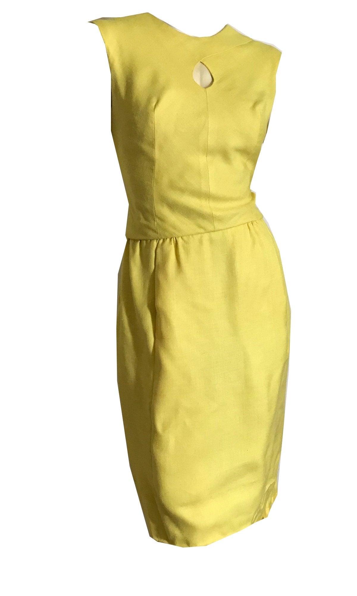 Lemony Yellow Sleeveless Dress with Keyhole Neckline and Scarf circa 1960s