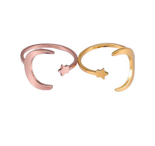 Gold or Rose Gold Moon & Star Ring