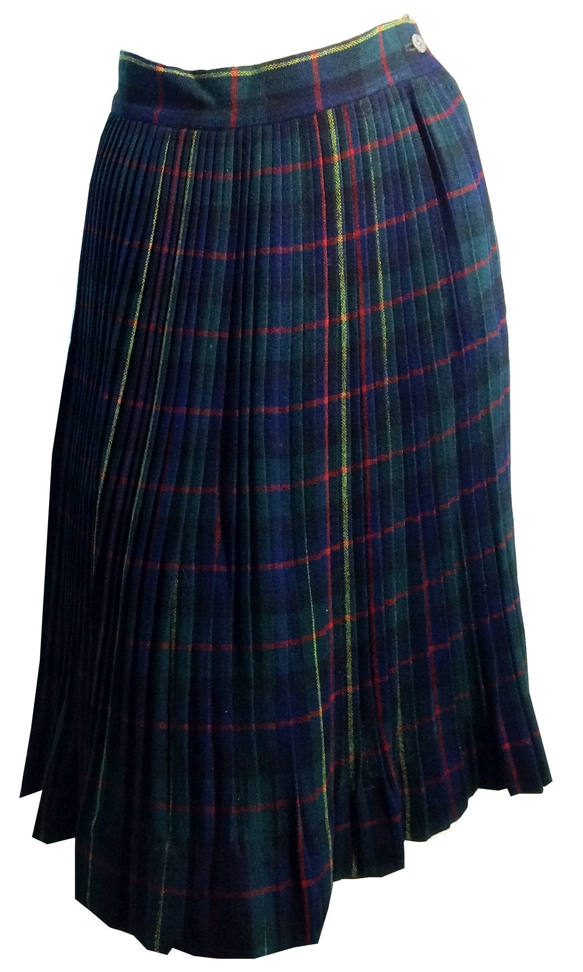 Preppy Blue and Green Plaid Wool Pleated Skirt circa 1940s